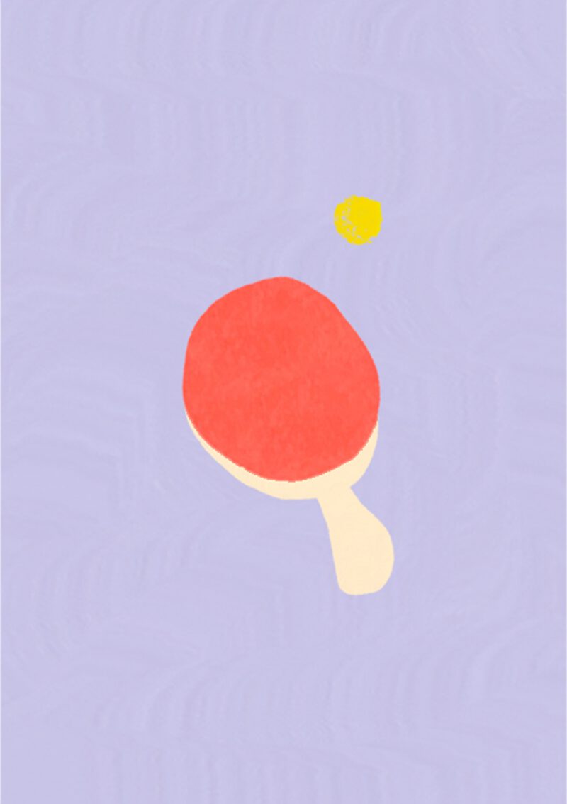 Bordtennisbat og -bold.